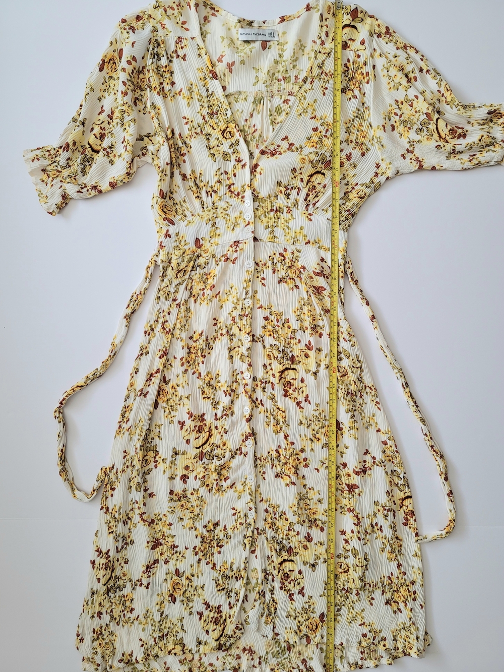 Anthropologie Faithfull the Brand Rafa Yellow and Red Floral Crepe Midi Dress,XS - Picture 8 of 12